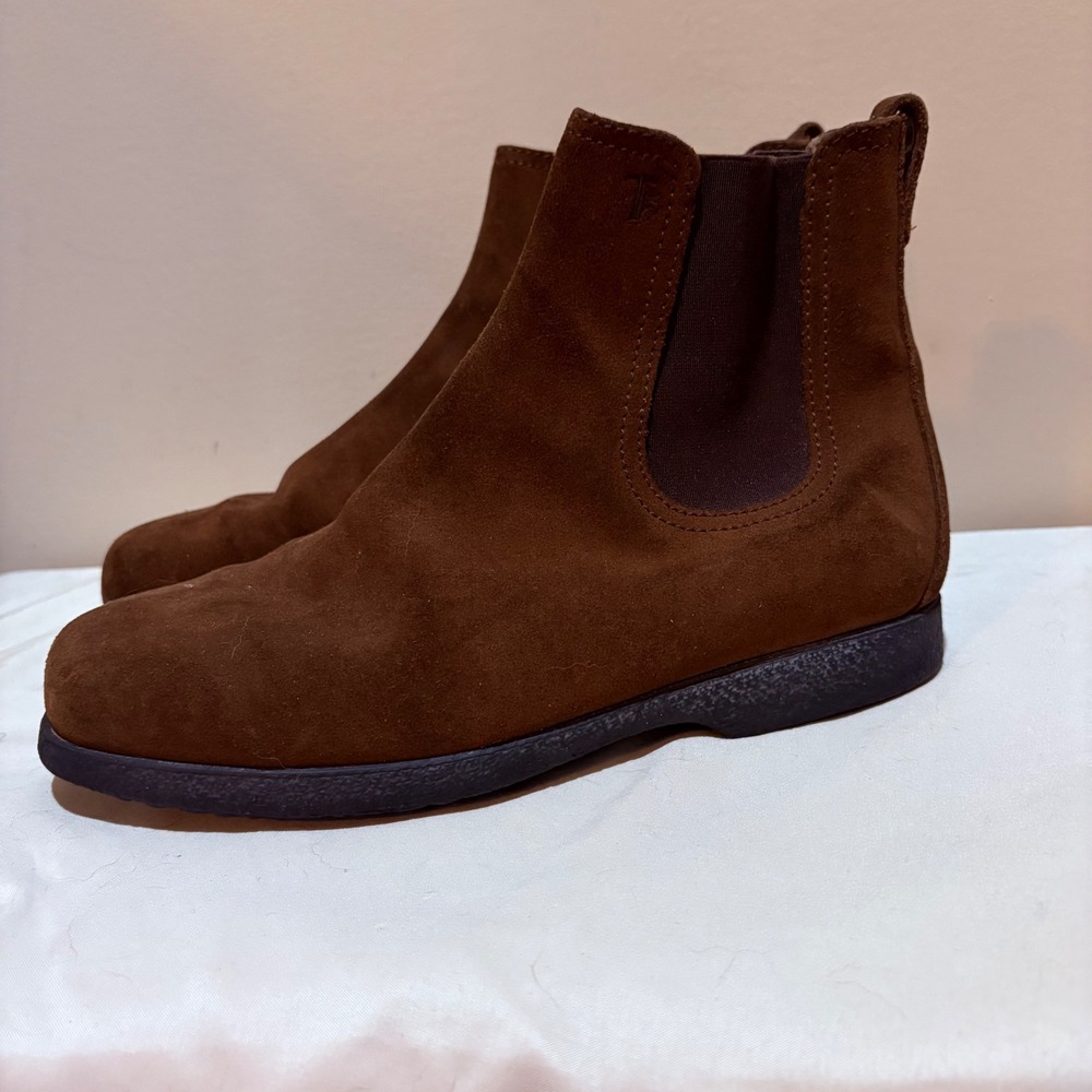 Tods Brown Suede Chelsea Boots Mens 6.5‎ Italian Leather Ankle Boots Round Toe